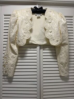 Scott MCClintock VIntage Crop Lace Shrug Cover Wedding Off Ivory 8 (4-6)